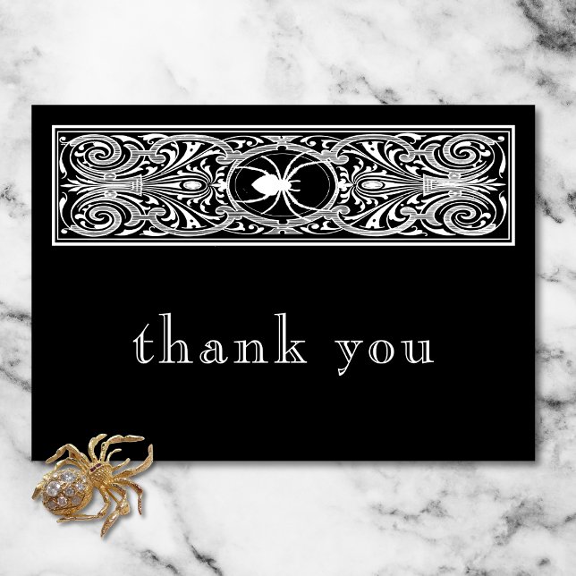 Gothic Spooky Spider Black White Bröllop Tack Kort (Gothic Spooky Spider Black White Wedding Thank You Card)