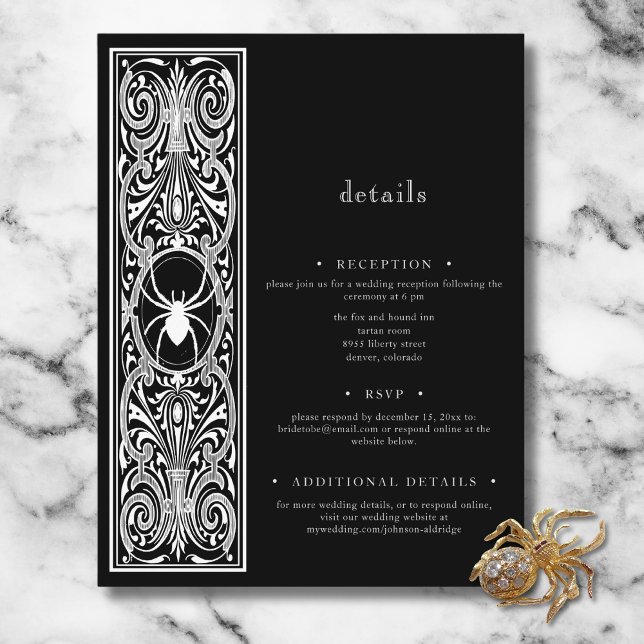 Gothic Spooky Spider Black White Bröllop Tilläggskort (Gothic Spooky Spider Black White Wedding Enclosure Card)