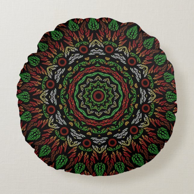 Gothic Stached Glass Löv Mandala Mönster Rund Kudde (Framsidan)