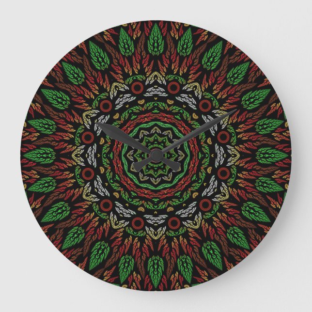 Gothic Stached Glass Löv Mandala Mönster Stor Klocka (Framsida)