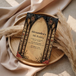 Gothic Stained Arch Rose Birthday Inbjudningar