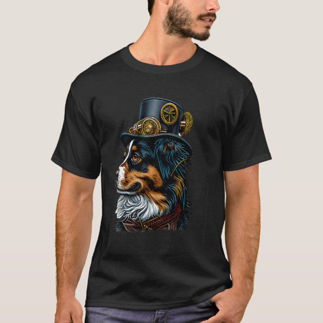 Gothic Steampunk aussie mini Australian shepherd T Shirt (Framsida)