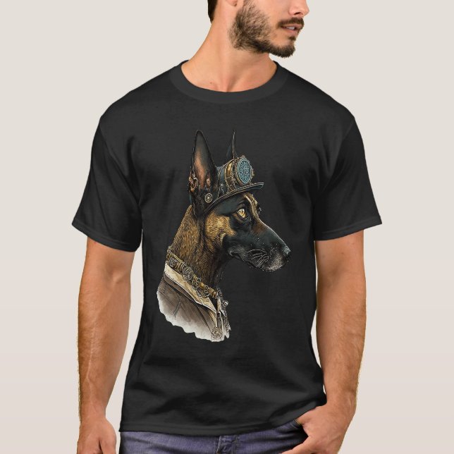 Gothic Steampunk Belgian Malinois T Shirt (Framsida)