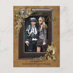 Gothic - Steampunk Bröllop on Suede Save Date Meddelande Vykort