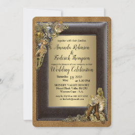 Gothic - Steampunk Bröllop vid Guld Inbjudningar