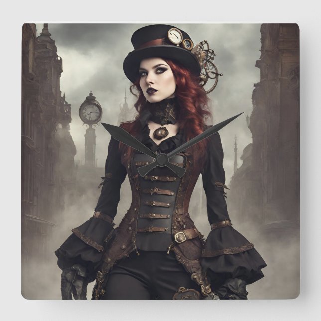Gothic Steampunk Fyrkantig Klocka (Framsida)