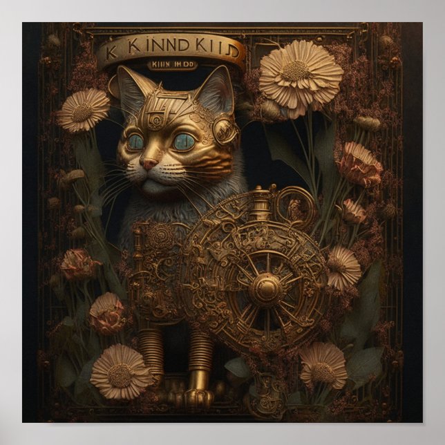 Gothic Steampunk Guld Cat Poster (Framsidan)