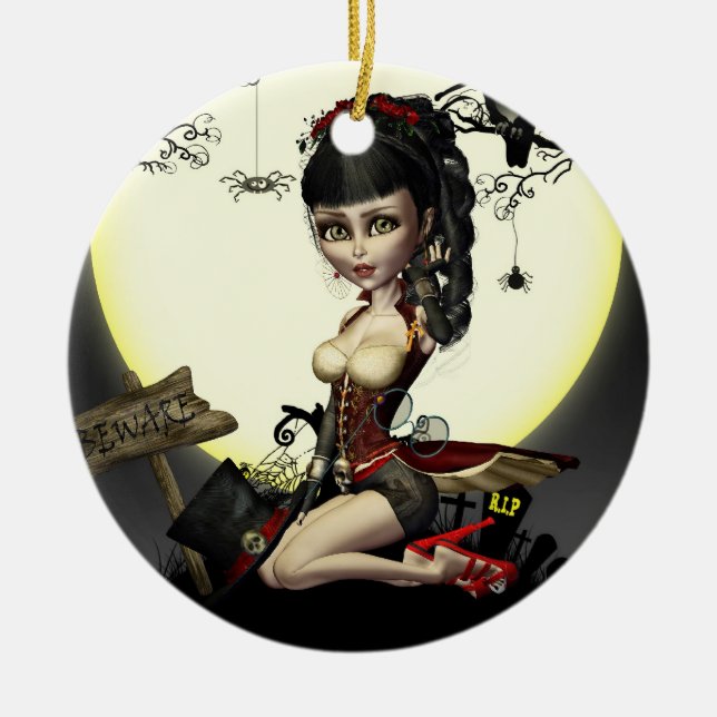 Gothic Steampunk Lolita Art Round Ornament (Framsidan)