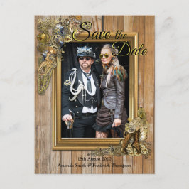 Gothic - Steampunk on Wood Save the Date Meddelande Vykort