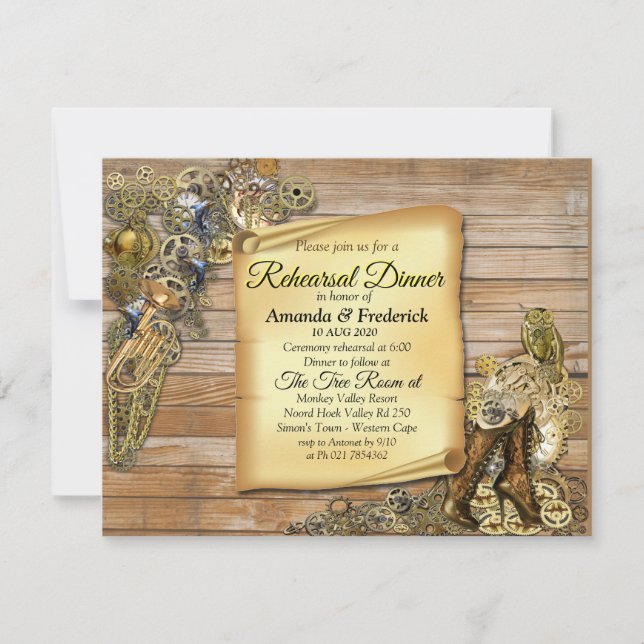 Gothic - Steampunk på Wood Rehearsal-middag Inbjudningar (Framsida)