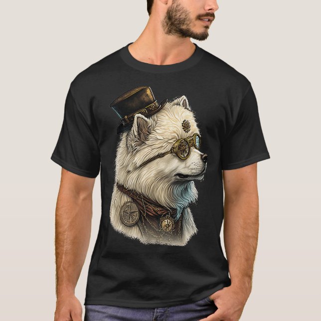 Gothic Steampunk Samoyed T Shirt (Framsida)