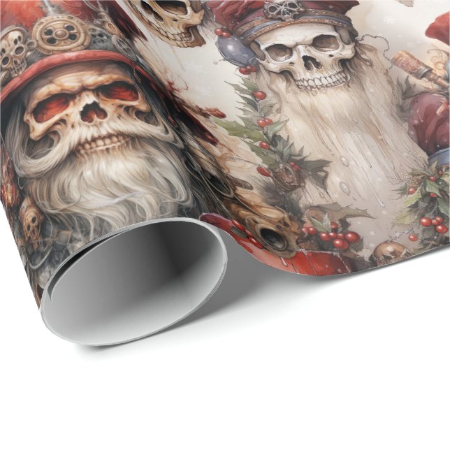 Gothic Steampunk Santa Döskallars jul Presentpapper (Rullad Hörn)