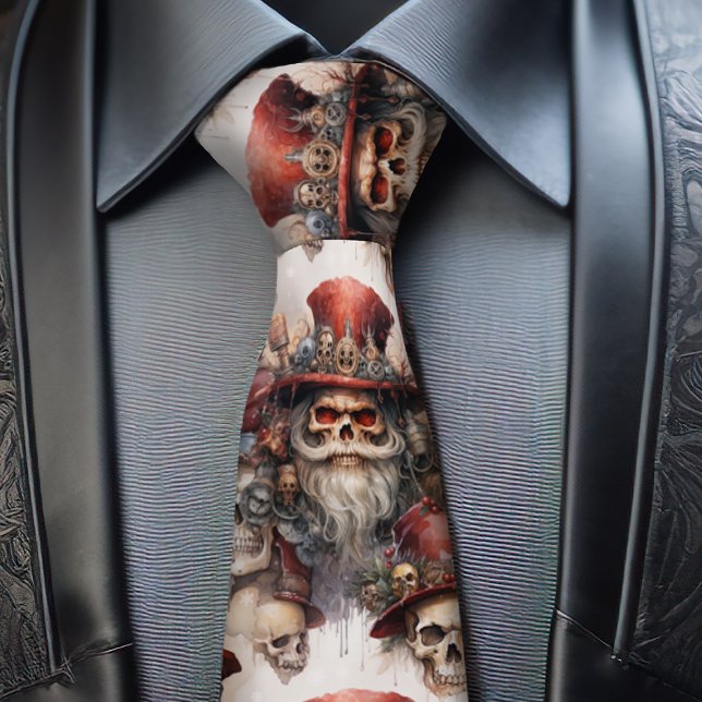 Gothic Steampunk Santa Skull Red Top hat jul Slips (Get your steampunk on with this festive Steampunk Santa Tie. Show your Gothic Style at Christmas.)