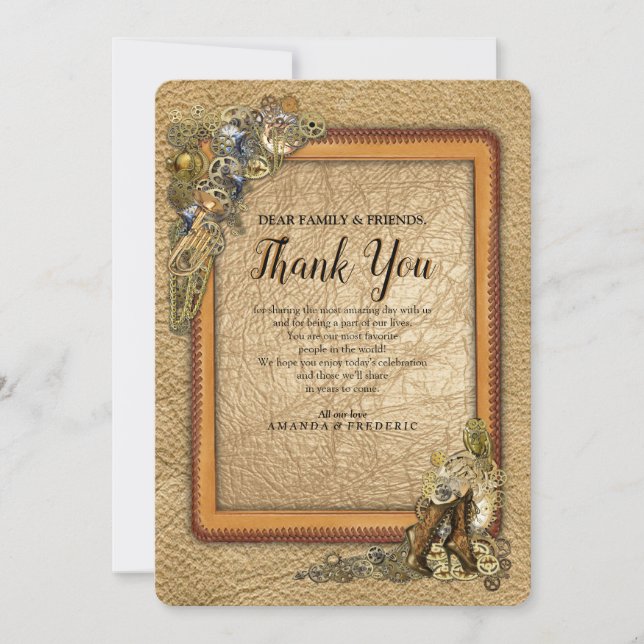 Gothic - Steampunk skulpturer på läder Tack Inbjudningar (Framsida)