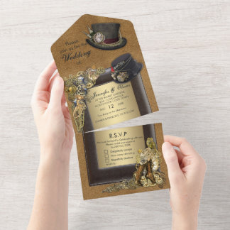 Gothic Steampunk & Suede Allt i en bröllopsinbjuda