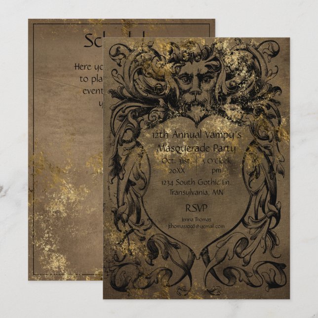 Gothic Stil Gold Foil Halloween fest Inbjudningar (Fram/baksida)