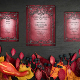 Gothic Stil Mörk Burgundy Silver Ram Bröllop Inbjudningar