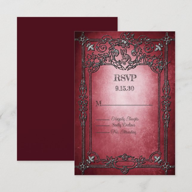 Gothic Stil Mörk Burgundy Silver Ram Bröllop OSA Kort (Fram/baksida)