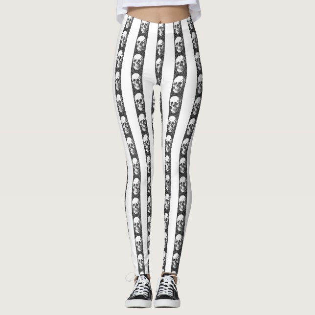 Gothic striped pattern with skulls leggings (Framsida)