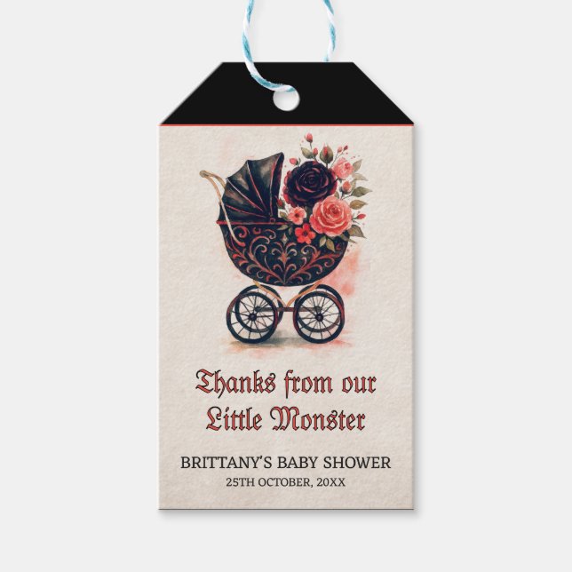 Gothic Stroller Halloween Baby Shower Presentetikett (Framsidan)