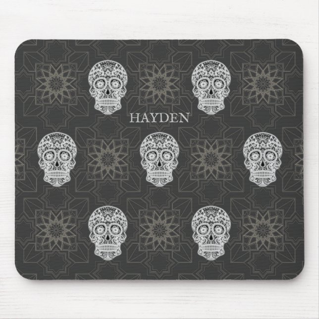 Gothic Sugar Skull and Grey Geometric Pattern Musmatta (Framsidan)