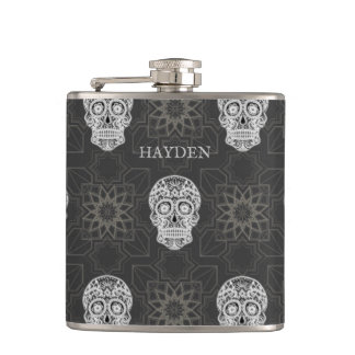 Gothic Sugar Skull and Grey Geometric Personalised Fickplunta