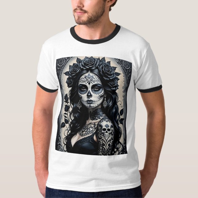 Gothic Sugar Skull Ro Tattoo Shirt T (Framsida)