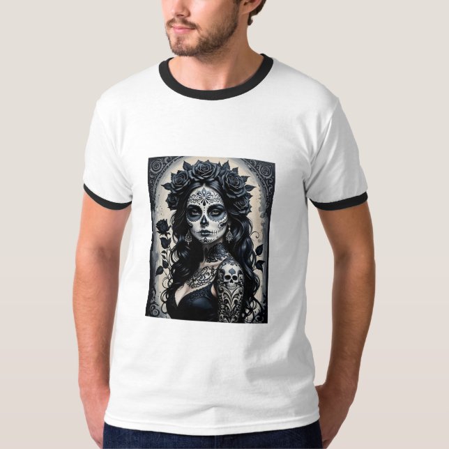 Gothic Sugar Skull Ro Tattoo Shirt T (Framsida)