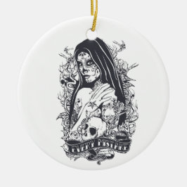 Gothic Sugar Skull Woman Tattoo Art Julgransprydnad Keramik