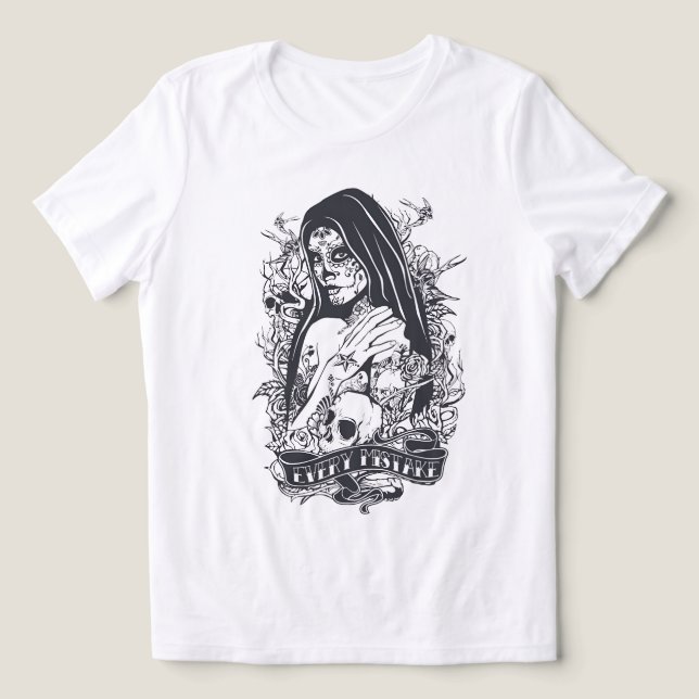 Gothic Sugar Skull Woman Tattoo Art T Shirt (Design Framsida)