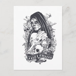 Gothic Sugar Skull Woman Tattoo Art Vykort
