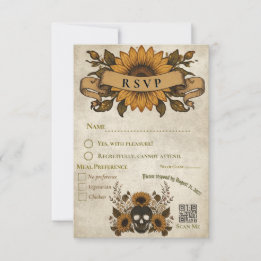 Gothic Sunflower Skalle Bröllop Vintage Halloween Meddelande