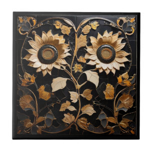 Gothic Sunwers - Guld Black Faux Relief Flower Kakelplatta