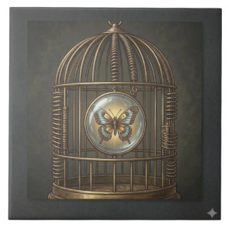 Gothic Surrealism Fjäril Fågelbur Fin Konst Kakelplatta
