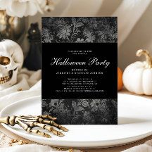 Gothic svart damast Halloween-fest inbjudan