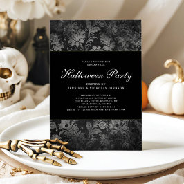 Gothic svart damast Halloween-fest inbjudan