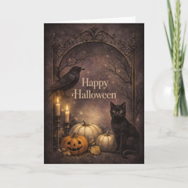 Gothic Svart Katt Halloween Kort