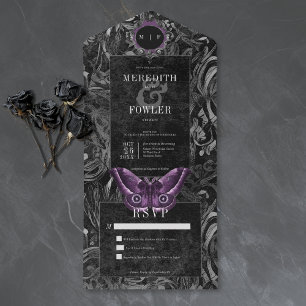 Gothic Svart Lila Filigree Moth Inget Middag