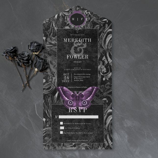 Gothic Svart Lila Filigree Moth Inget Middag (Skapare uppladdad)