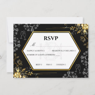 Gothic svart och guld bröllop RSVP-kort Inbjudningar