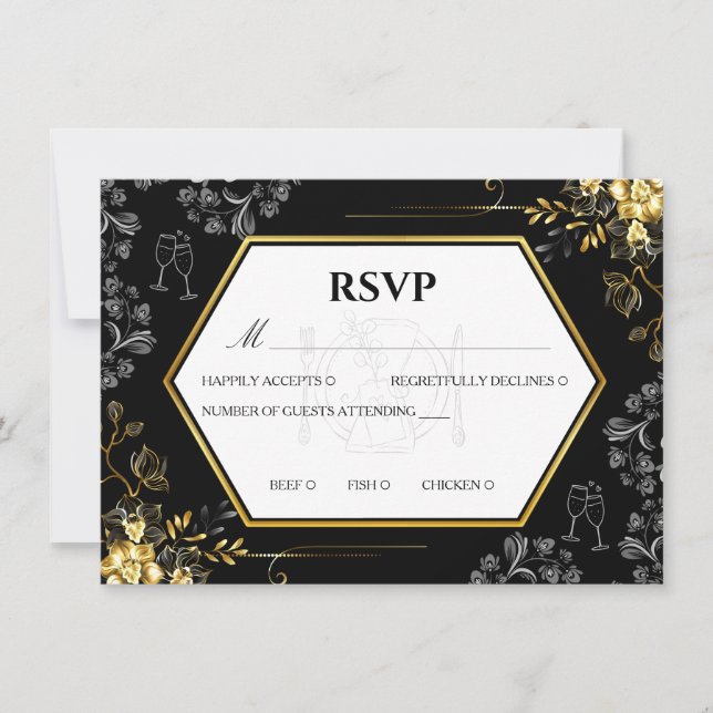 Gothic svart och guld bröllop RSVP-kort Inbjudningar (Framsida)