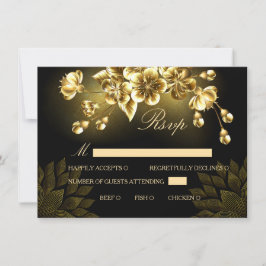 Gothic svart och guld RSVP-kort med måltidsval Inbjudningar