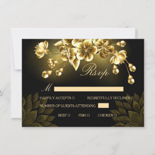 Gothic svart och guld RSVP-kort med måltidsval Inbjudningar