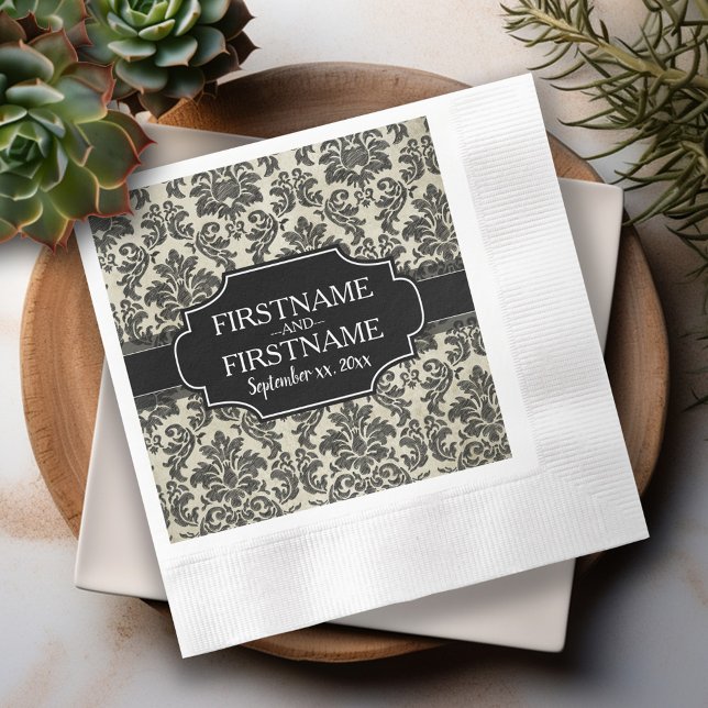 Gothic svart spets och pergament bröllopsjubileum pappersservett (Black Lace Personalized Wedding Napkins)