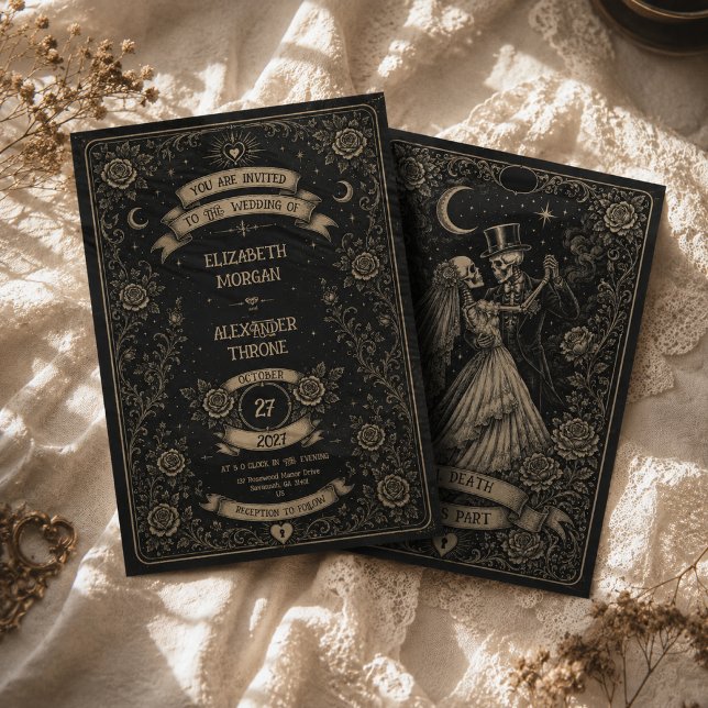 Gothic Svart Till Döden Skiljer Oss Åt Tarot Bröll Inbjudningar (Skapare uppladdad)