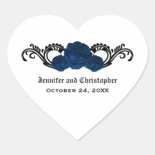Gothic Swirl Ro Wedding Stickers, Blue Hjärtformat Klistermärke