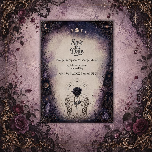 Gothic Tarot Moon Rose Skeleton Bröllop  Inbjudningar (Skapare uppladdad)