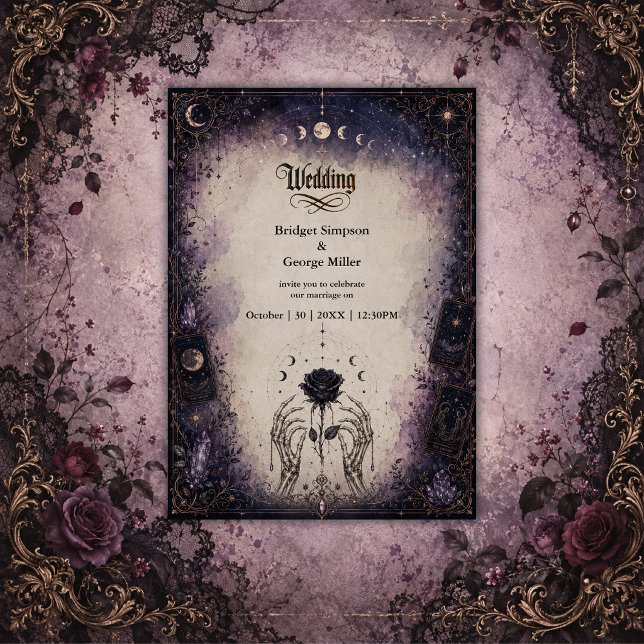 Gothic Tarot Moon Rose Skeleton Bröllop  Inbjudningar (Skapare uppladdad)