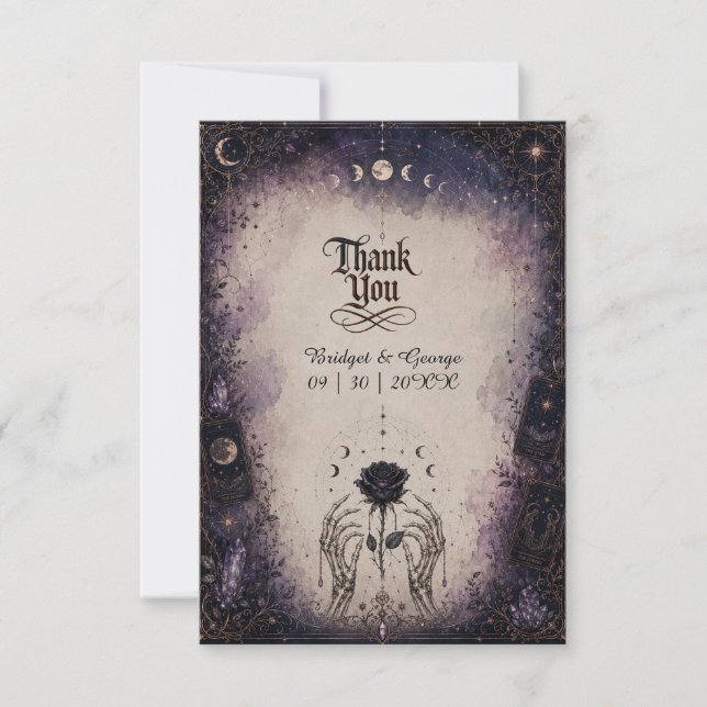 Gothic Tarot Moon Rose Skeleton Bröllop  Tack Kort (Framsida)