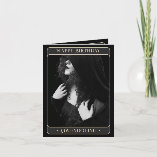Gothic Tarot Photo Black Guld Birthday Kort (Framsida)